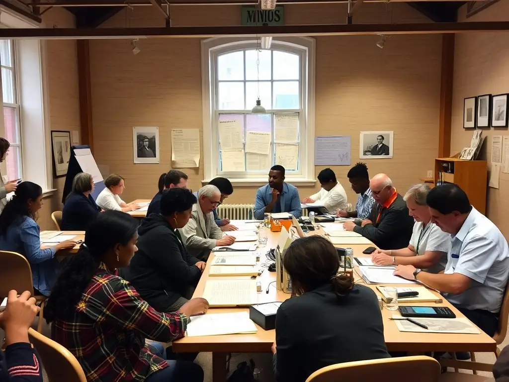 An image of a community workshop in progress, with participants exploring historical artifacts and engaging in discussions about Colette's influence.